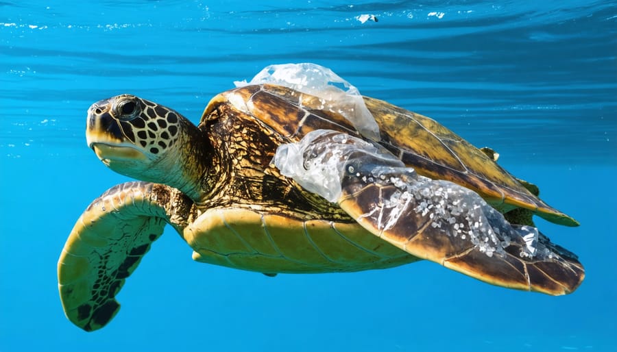 Marine life showing direct impacts of plastic pollution through internal or external exposure
