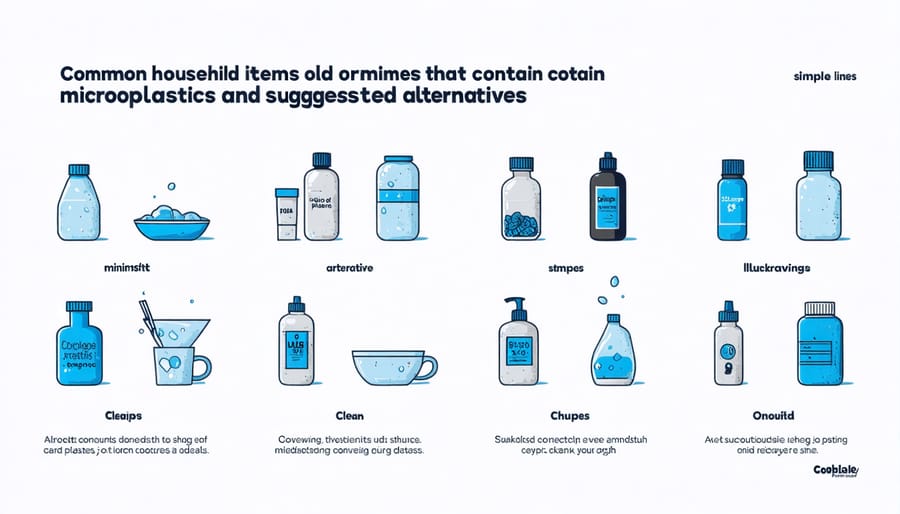 Visual guide comparing everyday products containing microplastics with eco-friendly alternatives