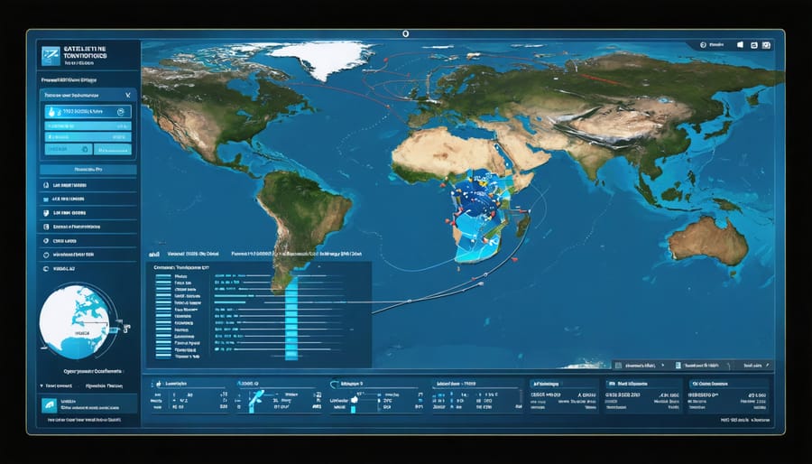 Digital map interface showing marine vessel movements tracked by satellite technology