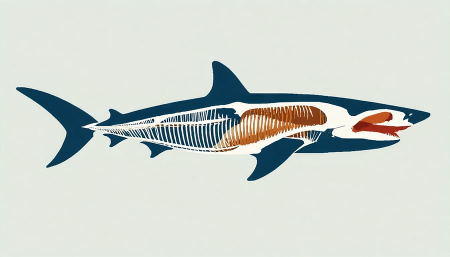 Cross-sectional illustration of shark head anatomy highlighting electroreceptor organs and nerve connections
