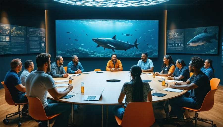 Multi-stakeholder meeting showing various fisheries management representatives in discussion