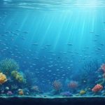 An illustration depicting a healthy coral reef ecosystem symbolizing ocean conservation, with MSC and ASC certification logos integrated to signify the role of certified sustainable seafood in marine protection.