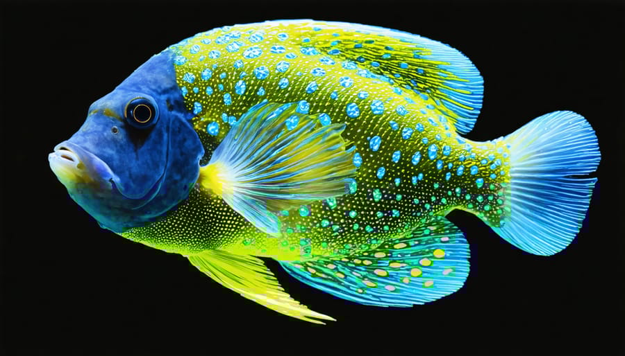 Two deep sea fish displaying bioluminescent patterns during courtship behavior