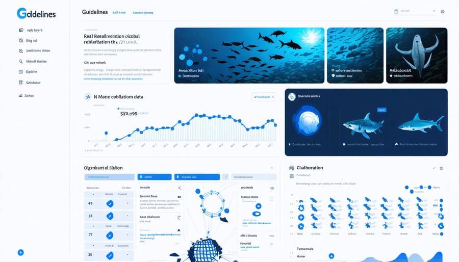 Interactive display of marine rehabilitation center's digital tracking system and worldwide research connections
