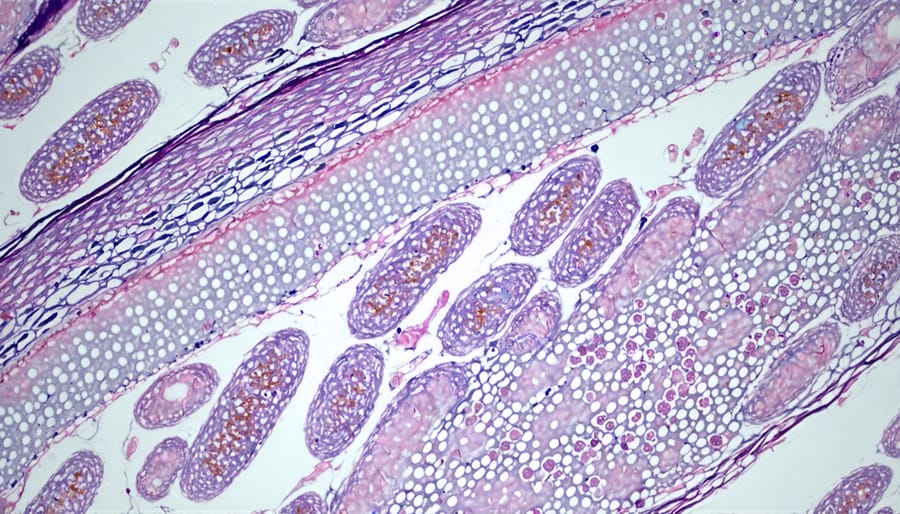 Microscope view of altered fish reproductive cells affected by synthetic hormones
