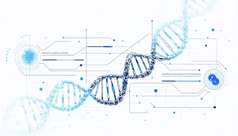 Infographic showing the process of marine genomic data analysis from collection to interpretation