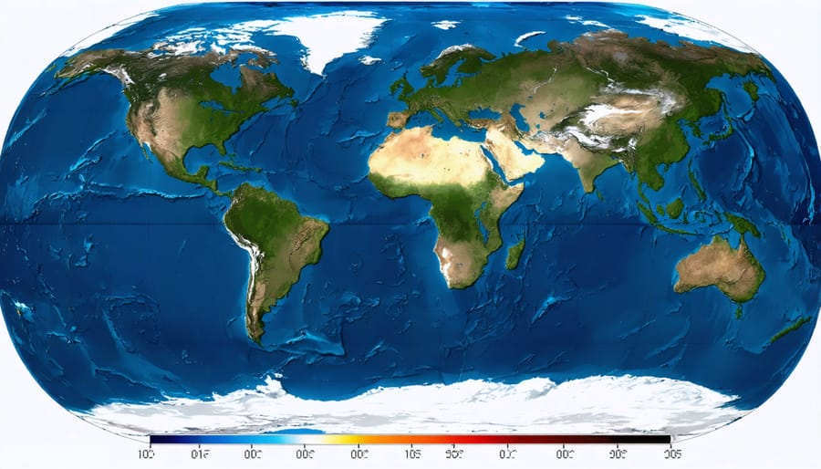 Thermal satellite view of major ocean currents with color-coded temperature variations