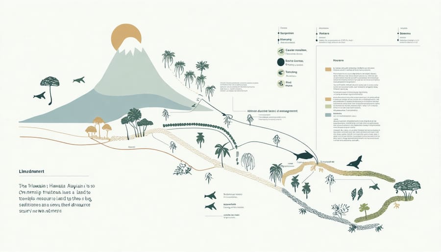 Illustrated cross-section of Hawaiian ahupua'a watershed management system