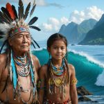 An indigenous elder and marine scientist collaborate on sustainable ocean conservation methods, blending traditional ecological knowledge with contemporary scientific practices.