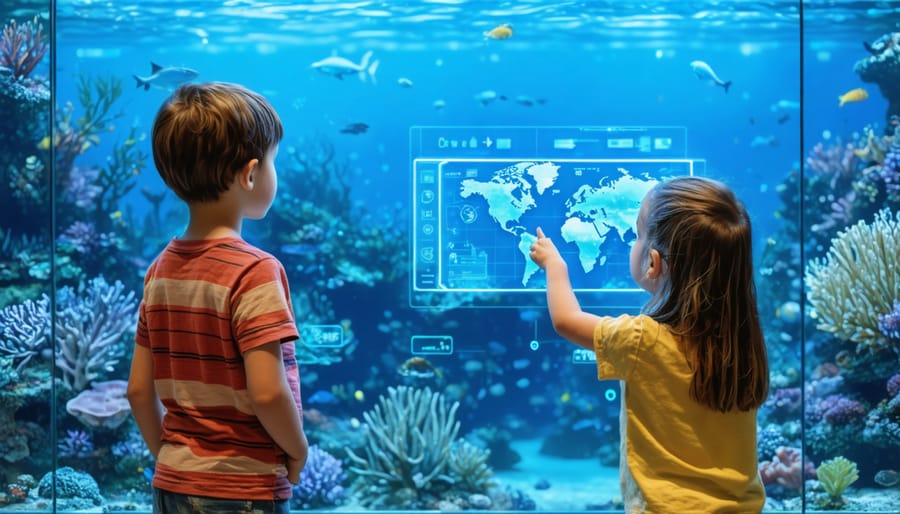 Interactive digital exhibit with children learning about marine conservation