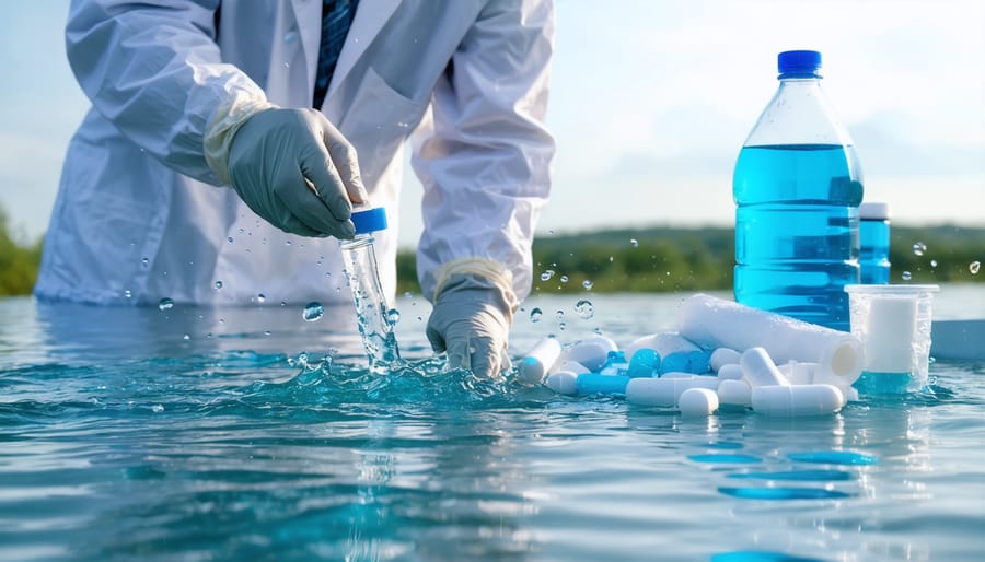 Marine researchers taking water samples to test for hormone levels