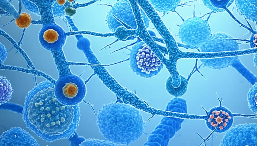 Microscopic view of colorful ocean microbes showing different species and structures