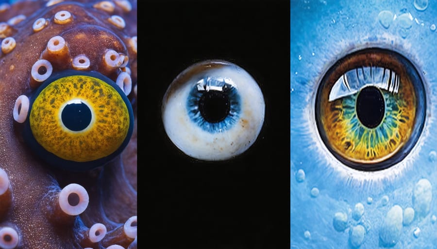 Comparative anatomy of different marine animal eyes adapted to various ocean depths