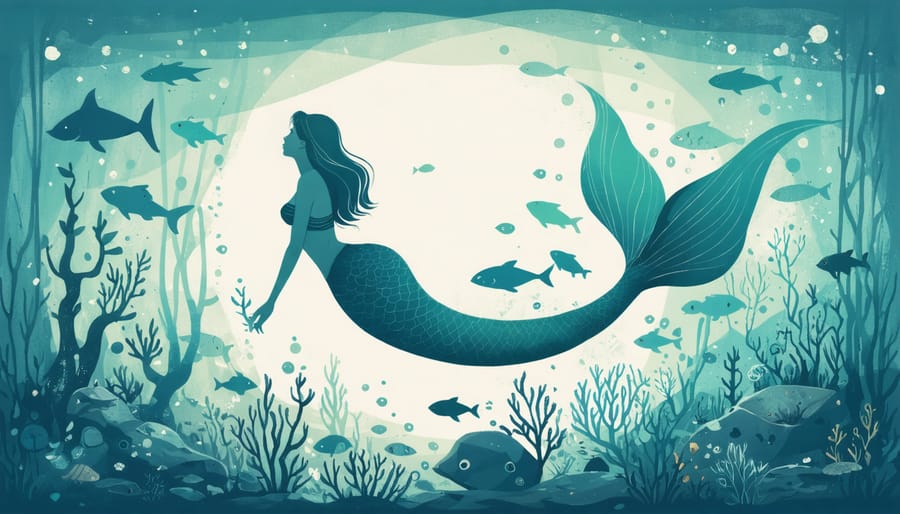 Environmental awareness poster with mermaid protecting marine life from ocean pollution