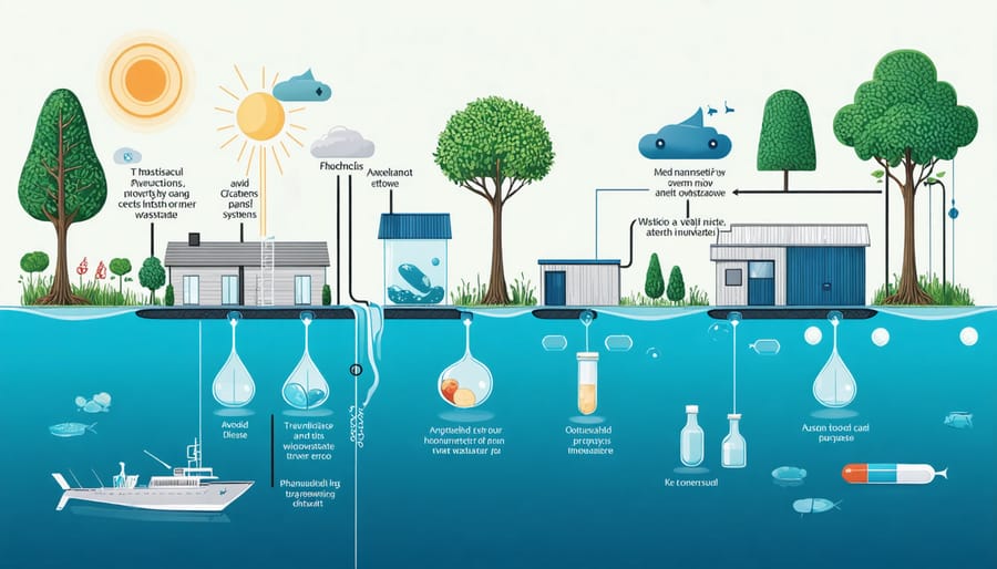 Infographic illustrating the path of pharmaceutical waste from homes to marine environments