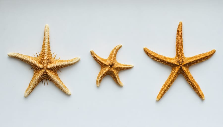Multiple images showing stages of sea star wasting disease from healthy to complete deterioration