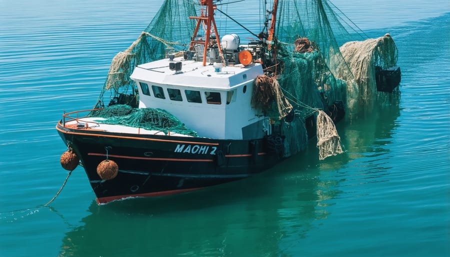 Commercial fishing boat demonstrating sustainable fishing gear and bycatch reduction technology
