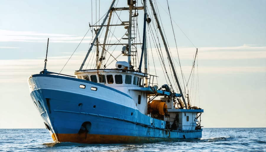 Commercial fishing boat demonstrating sustainable fishing practices with modern equipment
