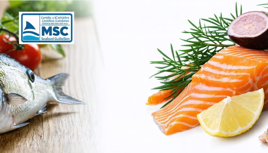 Marine Stewardship Council (MSC) and Aquaculture Stewardship Council (ASC) certification logos displayed on sustainable seafood packaging