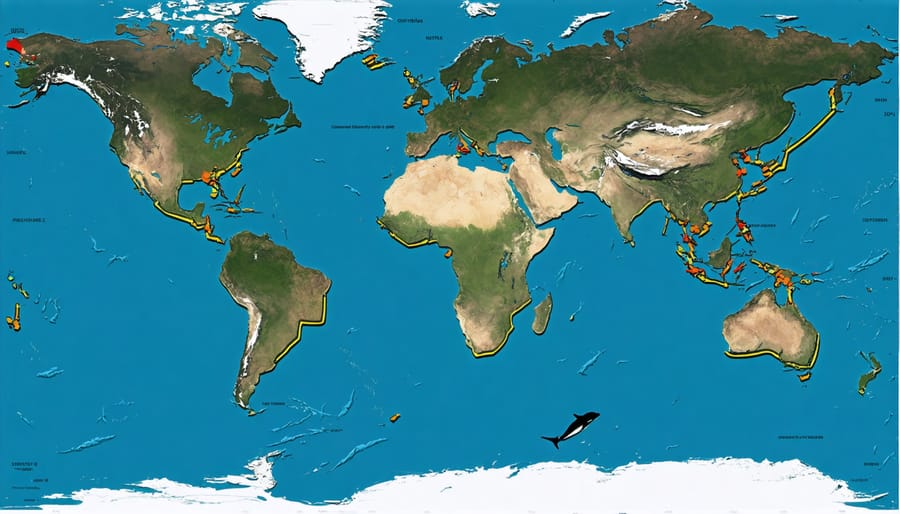 Interactive map displaying whale migration patterns and acoustic monitoring stations