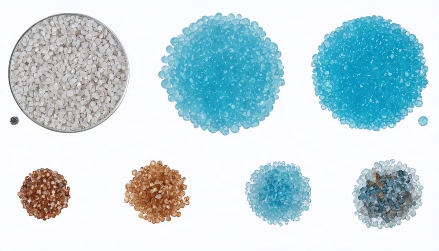 Microscopic view of various biodegradable microplastic particles showing their different shapes and sizes