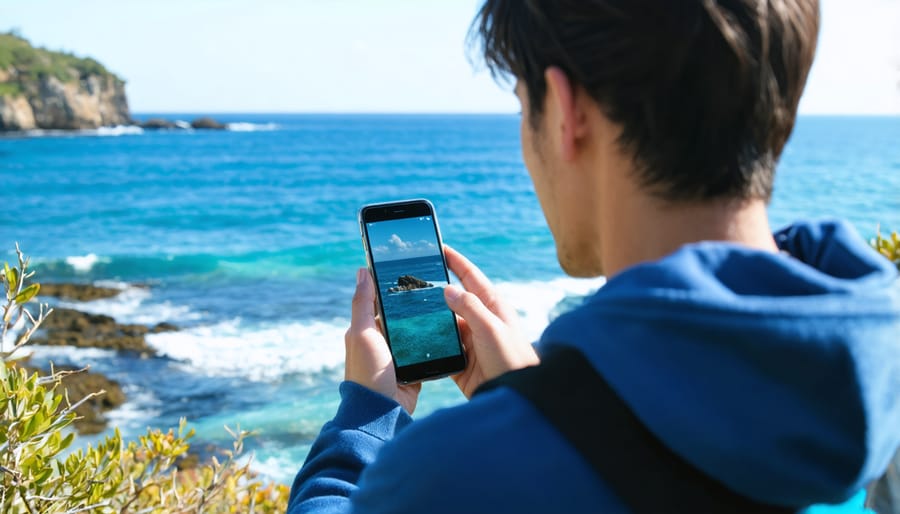 Citizen scientist using mobile application to record marine wildlife observations