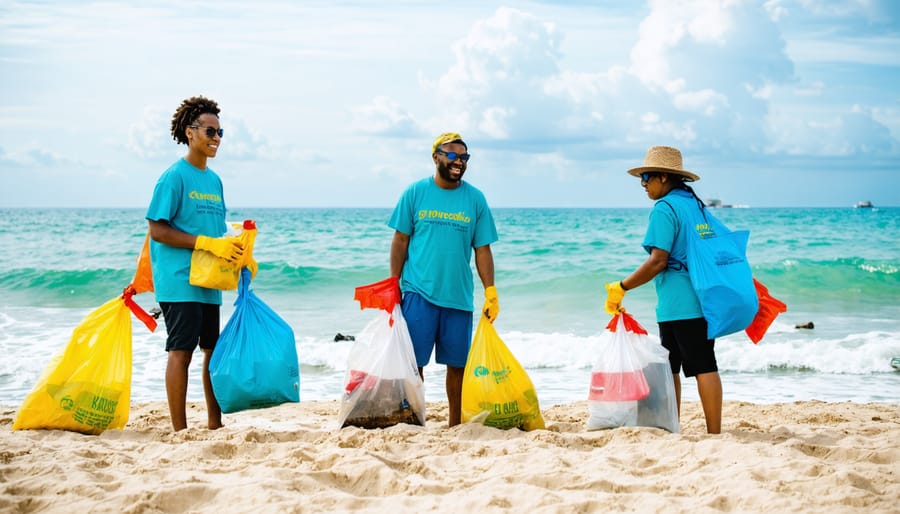 Community beach cleanup event showing active participation in marine conservation