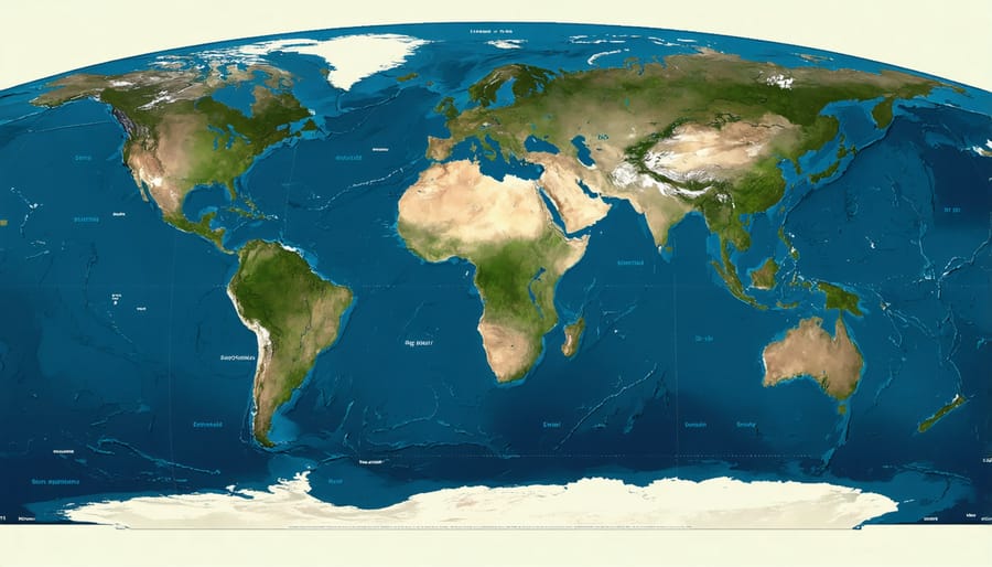 Map showing Earth's major ocean currents with arrows indicating flow patterns and marine species migration paths