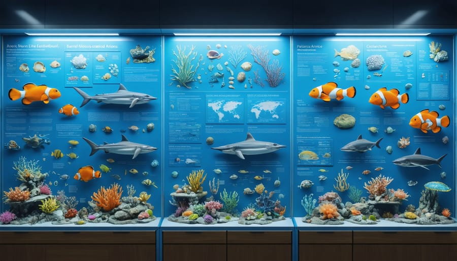 Educational marine biology models and species identification charts