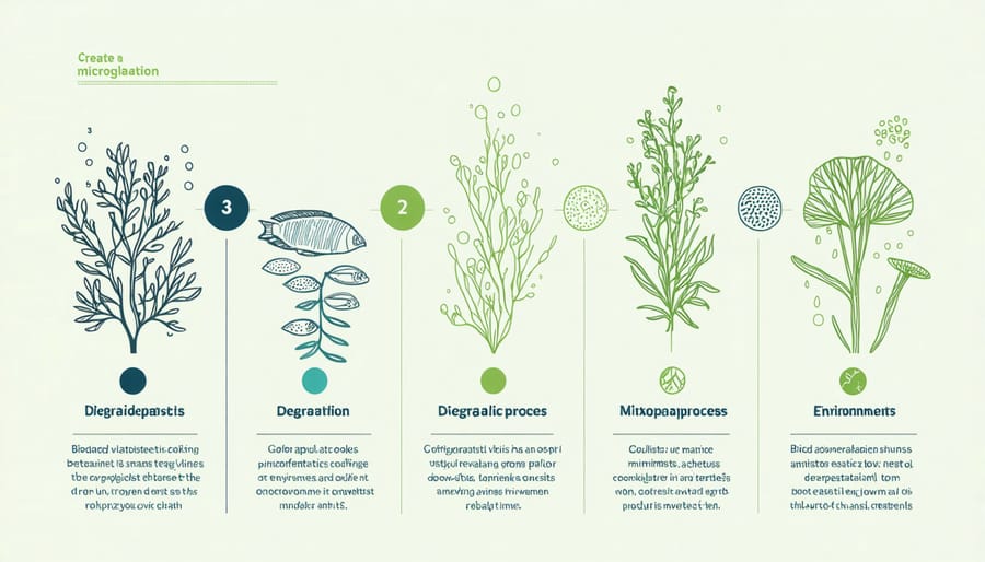 Step-by-step visualization of how biodegradable microplastics break down in ocean conditions