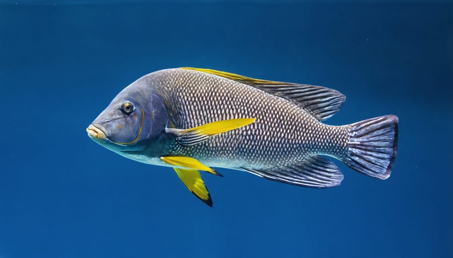 Small cleaner wrasse removing parasites from a larger grouper at a coral reef cleaning station