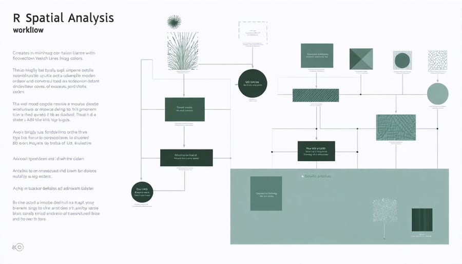 Flowchart showing steps for spatial data preparation, analysis, and visualization in R