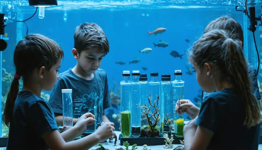 Students working together on a marine ecosystem experiment using educational kit materials