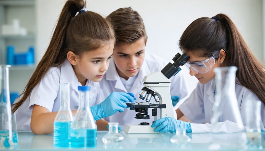 Students conducting hands-on marine science experiments in laboratory