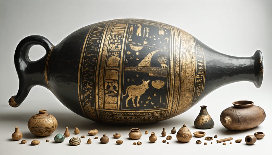 Well-preserved ancient Greek amphora surrounded by coral and marine life on the ocean floor