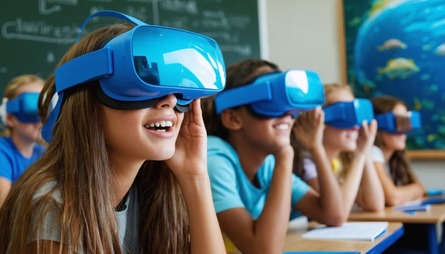 Group of students engaged in virtual reality marine education program