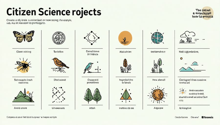 Visual guide displaying different climate change citizen science initiatives and participation steps