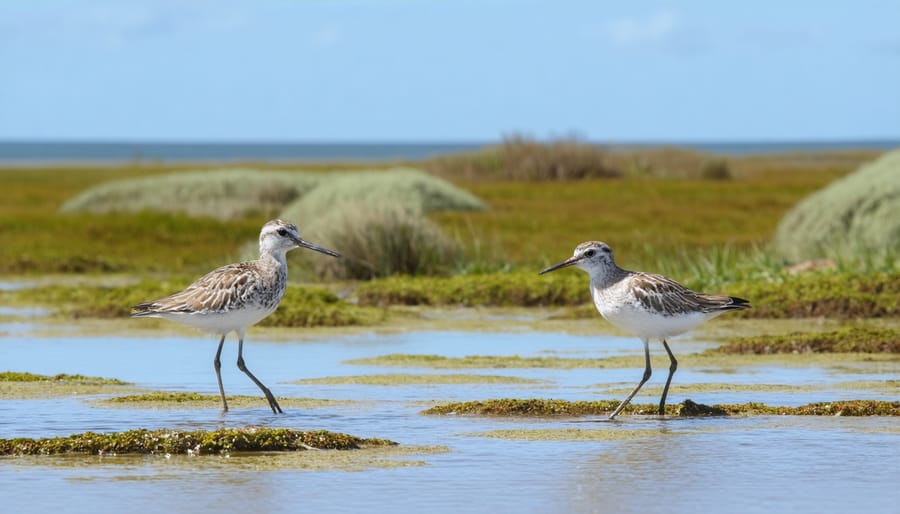 Coastal habitat restoration area with native plants and shorebirds