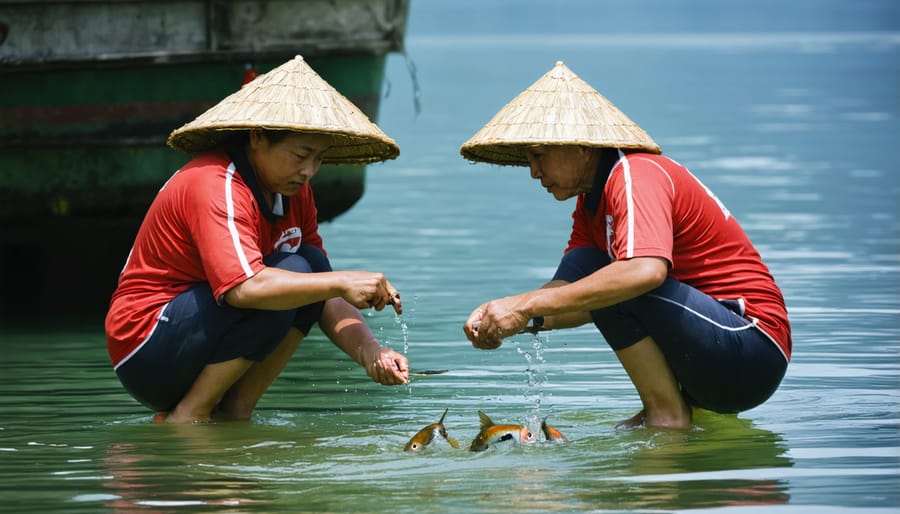 Hawaiian community members wearing snorkel gear conducting marine life surveys in protected waters