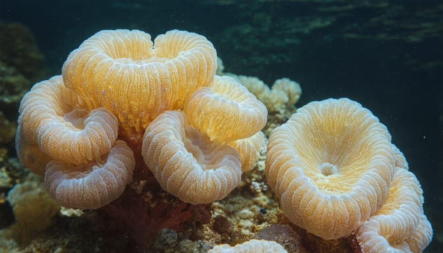 Close-up of healthy coral polyps in clear tropical water