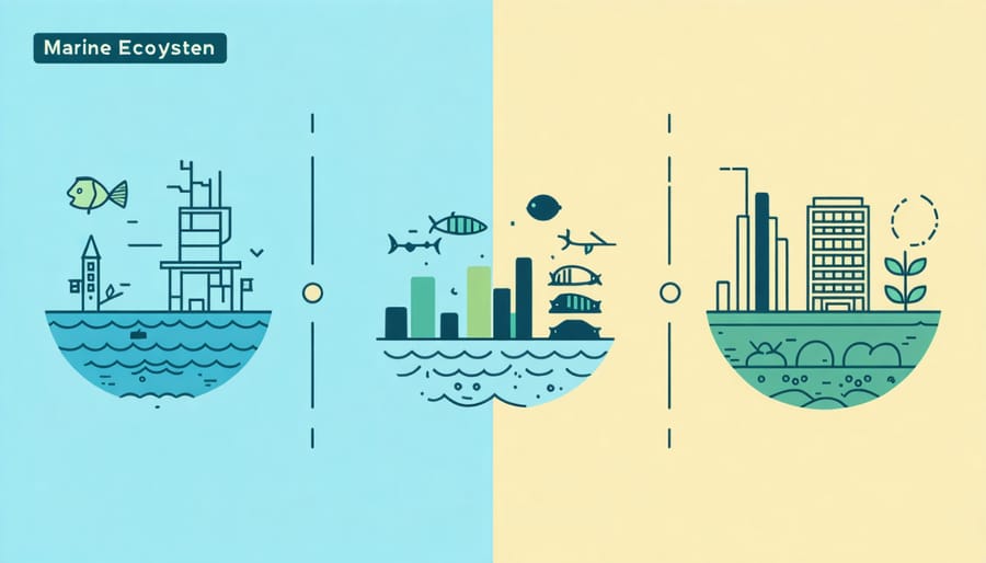 Visual representation of marine ecosystem services economic benefits including fisheries and tourism