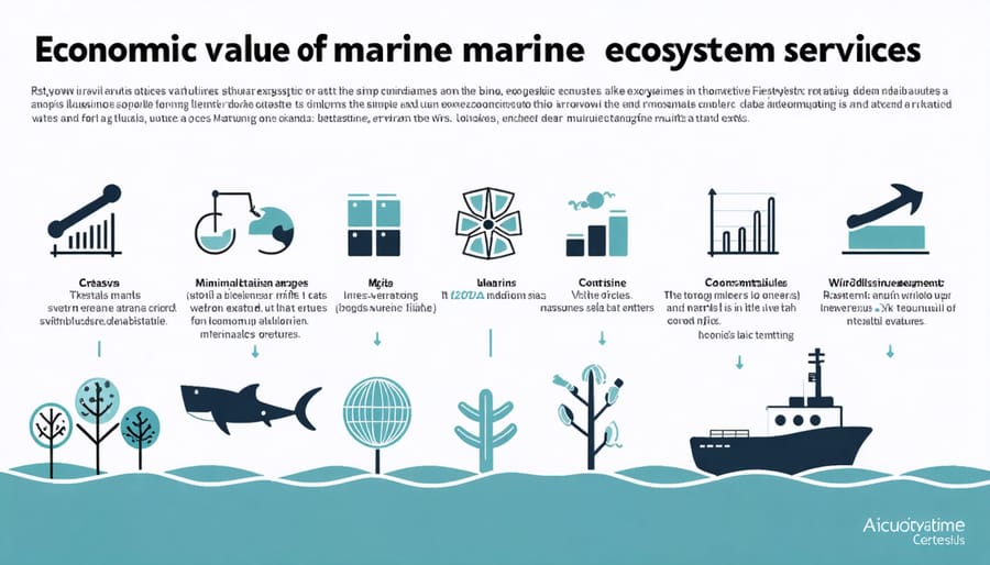 Visual representation of marine ecosystem services economic benefits including fisheries and tourism