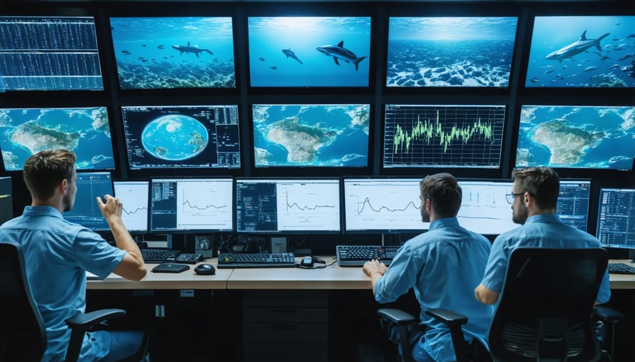 Team of scientists monitoring marine protected areas using advanced technology