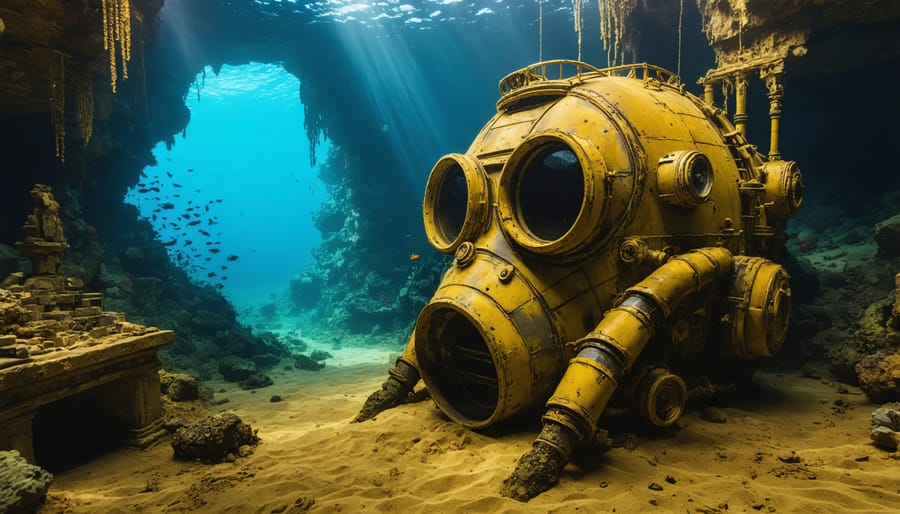 Marine archaeologist using advanced equipment to document underwater structure