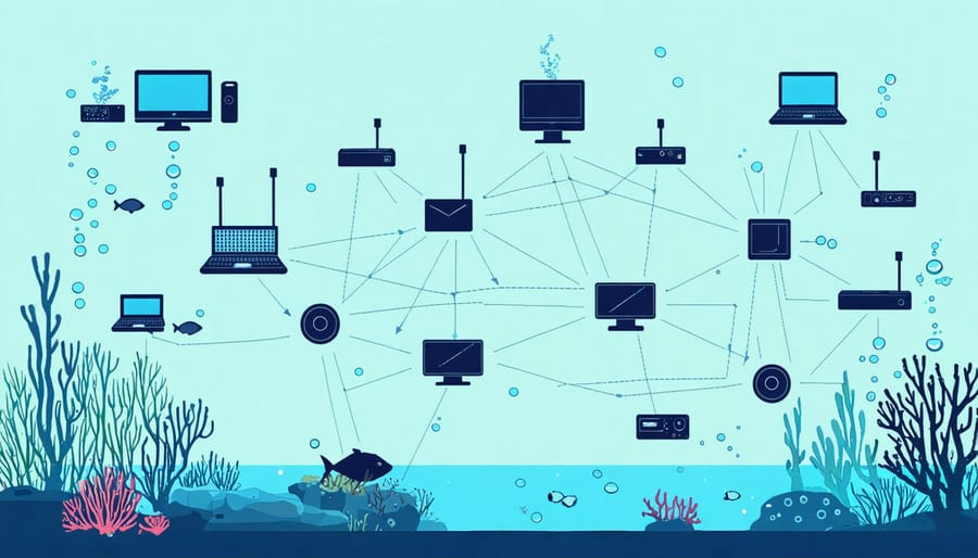 Advanced underwater sensor network monitoring marine ecosystem health