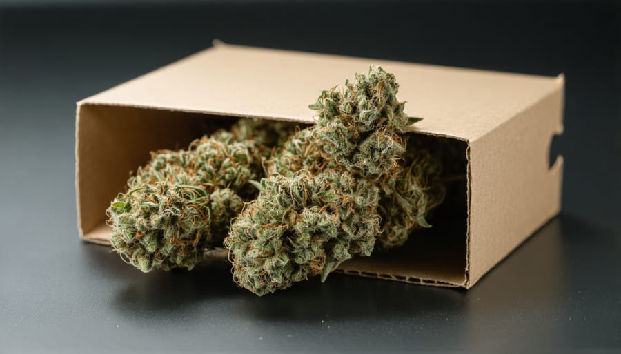 Person holding biodegradable hemp-based cannabis packaging with plants in background