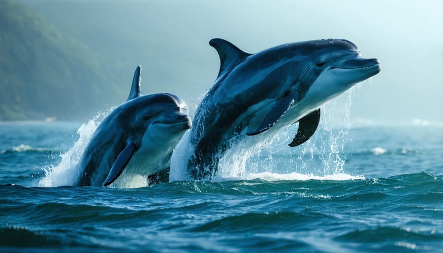 Humpback whale mother and calf swimming together underwater