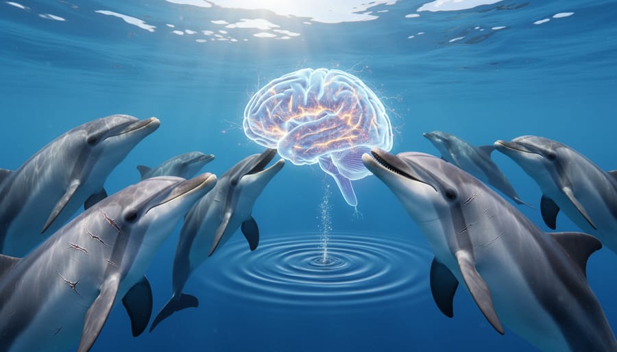 Close-up profile of bottlenose dolphin's head showing eye and distinctive features underwater
