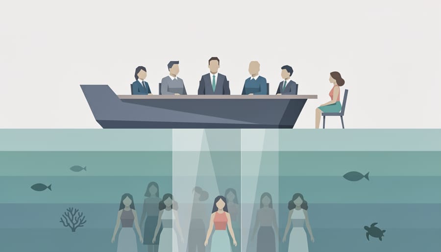 Largely empty conference room symbolizing exclusion from decision-making processes