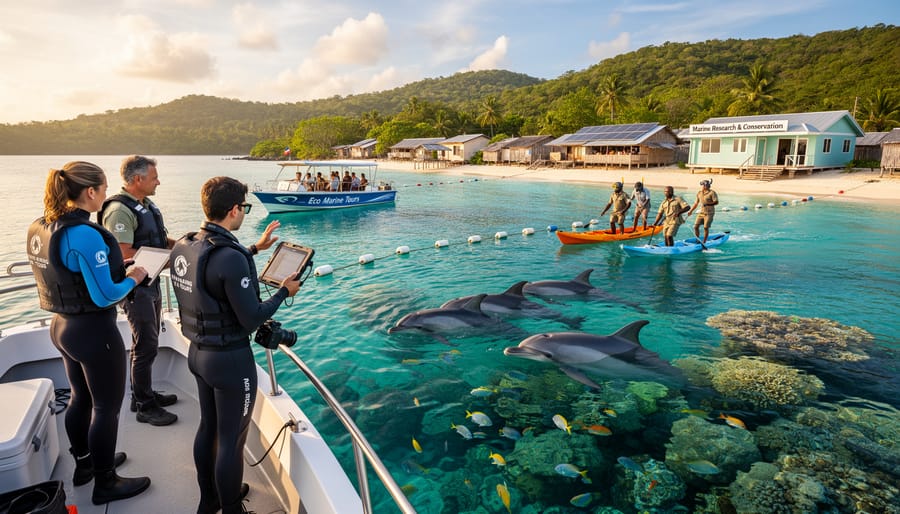 Marine biologist documenting coral restoration work in protected conservation area